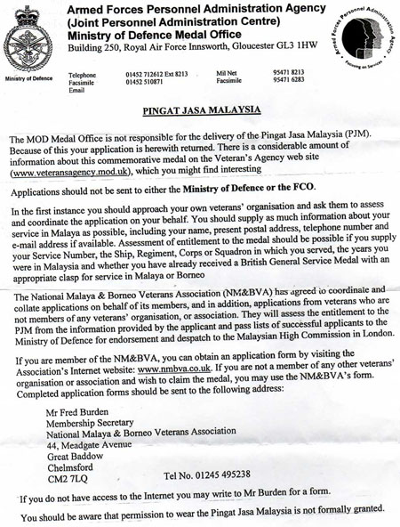 MOD Medal Office Letter on PJM Applications and Wear